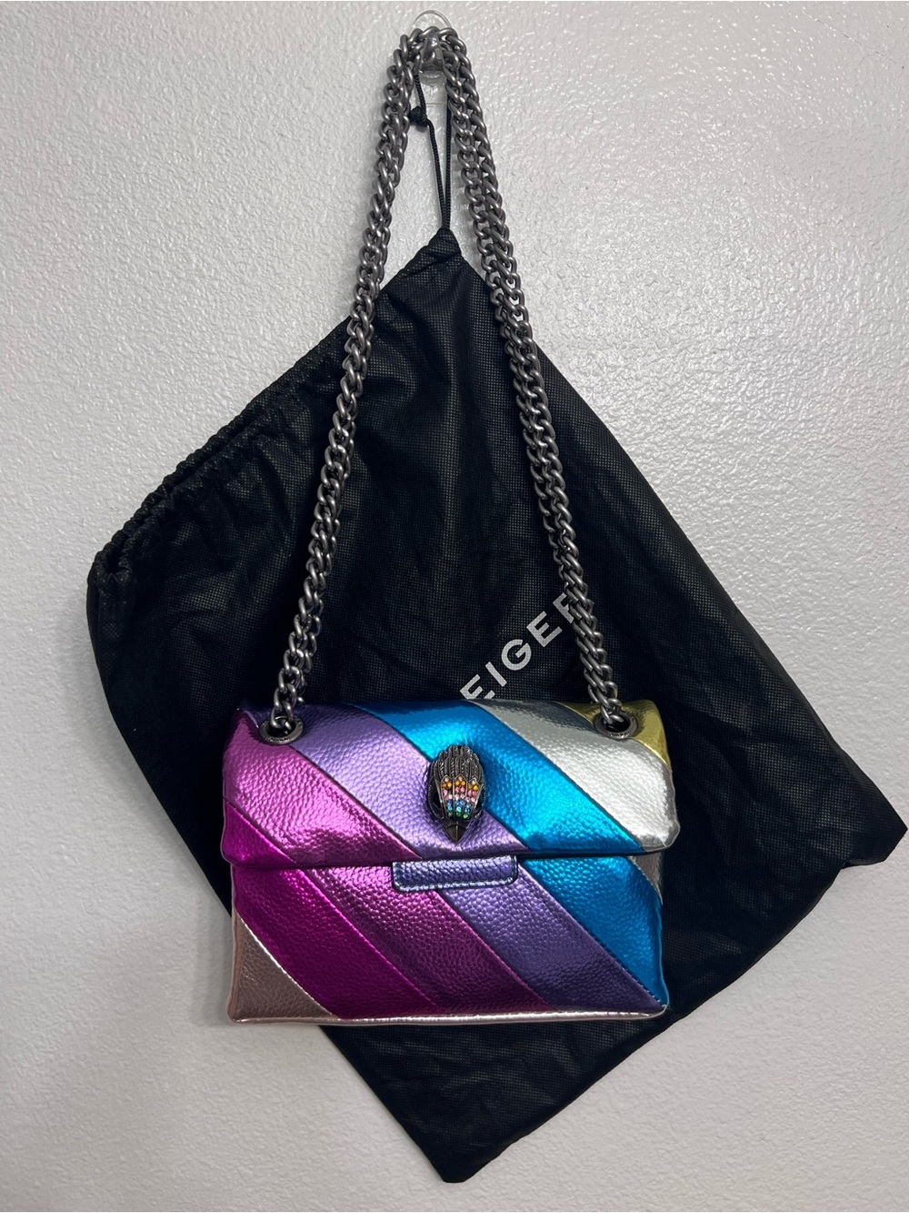 Kurt Geiger London Mini Kensington Metallic Rainbow Striped Crossbody Bag